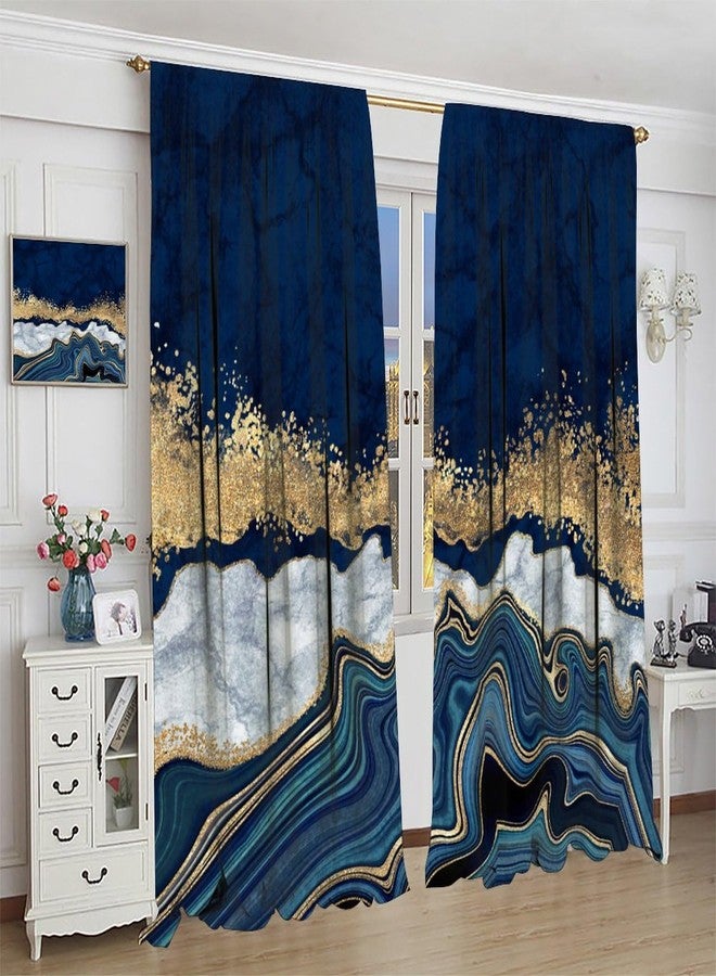 YSWOW Navy Blue Marble Blackout Curtains Abstract Modern Silver Gold Cracked Art Printed Window Drapes for Bedroom Room Decor Fabric 2 Panel 42x45 Inch 30% Shading Rate - Image 5